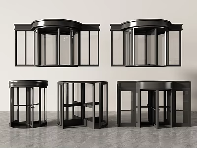 Modern Revolving Door Designs With Black Frame And Glass Panels 3d model