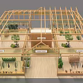 Shopping Mall Store Design With Glass Roof Wooden Frame Indoor Plants And Display Areas