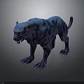 Blue Panther 3D Model in Standing Pose With Fierce Expression Sharp Claws and Dark Background