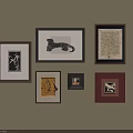 Photo Wall with Multiple Frames and Various Patterns on Beige Wall Interior