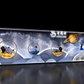 Window Display Decoration With Hanging Circular Ornaments Planets Moon And Starry Cloud Background 3d model