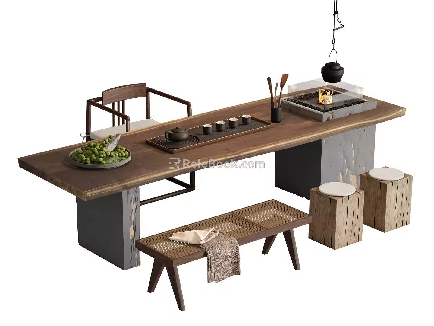 New Chinese Tea Table and Chair Combination Tea Table Large Plate Table Tea Set 3d model