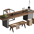 New Chinese Tea Table and Chair Combination Tea Table Large Plate Table Tea Set 3d model