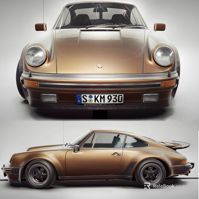 Classic Brown Porsche Sports Car With Front Face And Rear Spoiler Vintage Coupe 3d model 