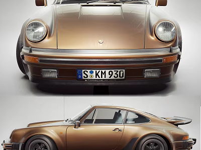Classic Brown Porsche Sports Car With Front Face And Rear Spoiler Vintage Coupe 3d model