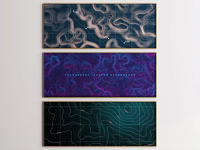Modern Abstract Painting With Dark Background Deep Blue Purple Green Wavy Lines And Fluid Shapes 3d model