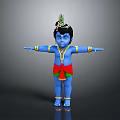 Blue Skinned Divine Character Wearing Red Green Dhoti With Decorative Headpiece And Outstretched Arms
