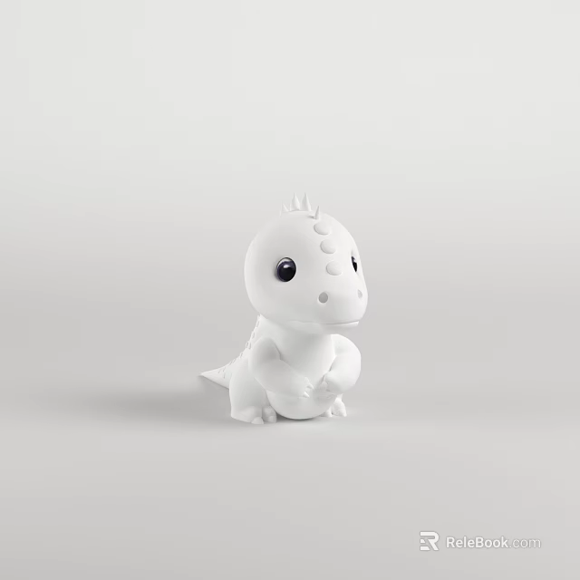 Adorable White Reptile Dinosaur Toy Figurine with Big Eyes on Plain Minimalist Background 3d model 