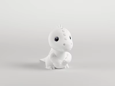 Adorable White Reptile Dinosaur Toy Figurine with Big Eyes on Plain Minimalist Background 3d model