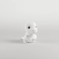 Adorable White Reptile Dinosaur Toy Figurine with Big Eyes on Plain Minimalist Background