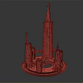 Intricate Architectural Model Featuring Tall Spire Cylindrical Towers And Base Structure