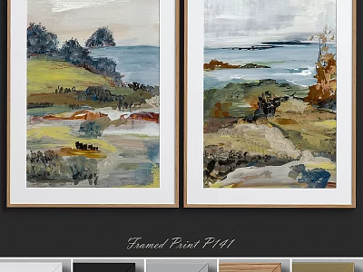 Vibrant Framed Print P141 Landscape Art With Seascape Grass And Trees 3d model