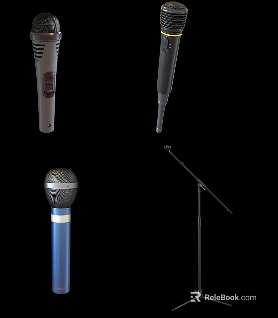 High Quality Headphones And Audio Speakers With Microphone Stand And Accessories 3d model 