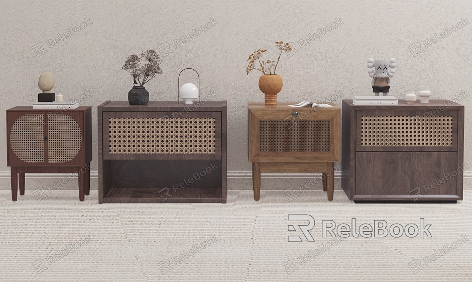 Silent Bedside Cabinet Rattan Drawer model