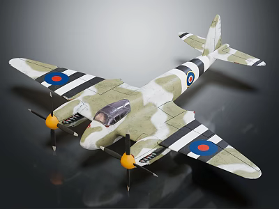 Detailed Twin Engine Fighter Plane Model With Camouflage Paint And British Roundels 3d model