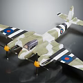 Detailed Twin Engine Fighter Plane Model With Camouflage Paint And British Roundels
