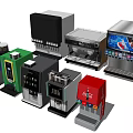 Diverse Commercial Beverage Equipment Including Coffee Machines Soda Dispensers Hot Drink Makers And Branded Logos