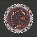 Stack of Pancakes with Banana Slices Strawberries Blueberries and Syrup on Lace Doily Plate