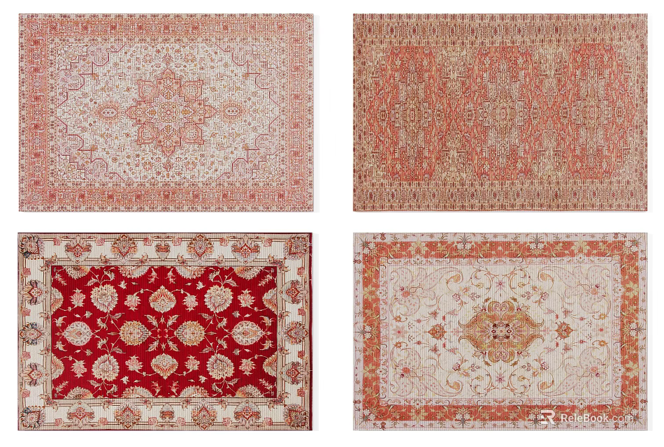 Traditional Pattern Square Rugs in Various Colors for Home Decor Accents 3d model