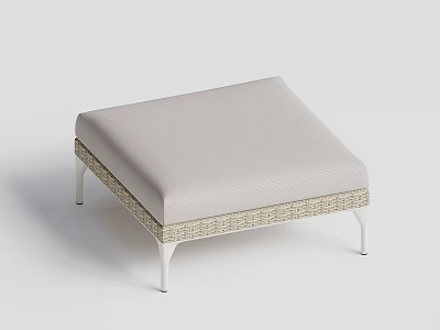 Modern Minimalist Ottoman With Light Gray Cushion And Woven Frame White Legs 3d model