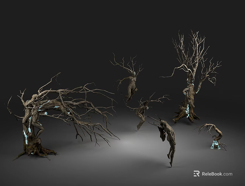Artistic Tree Planter Design With Dry Branches Glowing Lights And Natural Roots 3d model 