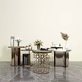 Modern Stylish Coffee Tables With Metal Frames And Decorative Vases On Marble Floor