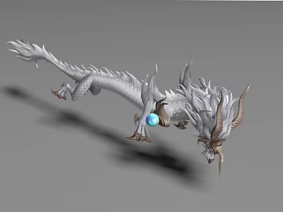 White Dragon With Flowing Scales Curved Horns And Blue Orb In Dynamic Flying Pose 3d model
