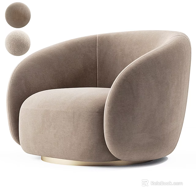 Modern Beige Single Sofa With Rounded Armrests And Gold Base For Living Room 3d model 