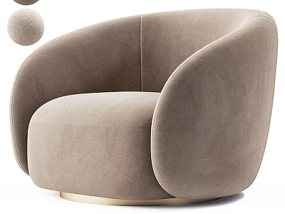 Modern Beige Single Sofa With Rounded Armrests And Gold Base For Living Room 3d model