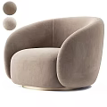 Modern Beige Single Sofa With Rounded Armrests And Gold Base For Living Room