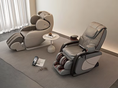 Two Modern Massage Chairs In Cozy Living Room With Side Table Coffee Cup And Remote 3d model