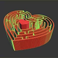Red Heart Shaped Maze Sculpture With Intricate Carving And Glossy Surface Design