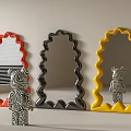 Colorful Wavy Frame Mirrors With Decorative Bear Figurine For Home Decor