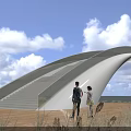 Scenic White Curved Observation Deck With Glass Railing Over Water And Standing Person