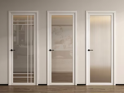 Modern Interior Swing Doors With Various Glass Patterns And White Frames 3d model