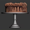 Delicious Chocolate Cake With Chocolate Drizzle And Pink Flower Decorations On Stand