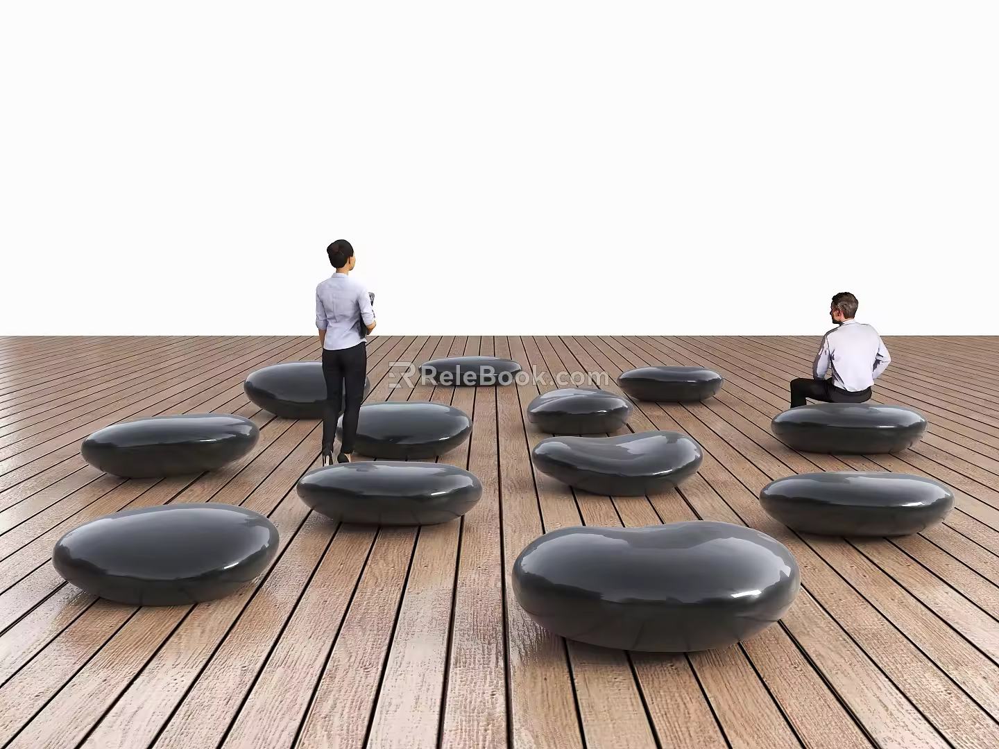 Pebble Stool Black Pebble Stone Stool Landscape Pebble Square Stone Stool 3d model
