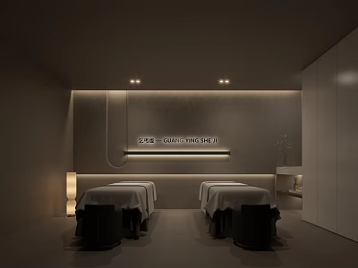 Minimalist Spa Sauna Interior With Two Massage Beds And Soft Lighting 3d model