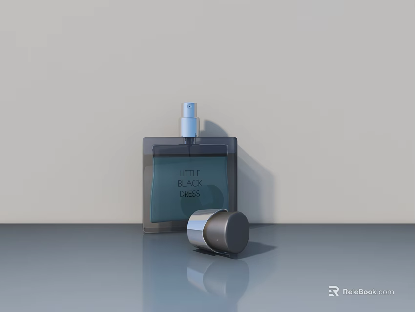 Perfume Bottle Little Black Dress with Cap on Gray Countertop and Light Wall 3d model 