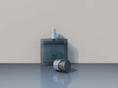 Perfume Bottle Little Black Dress with Cap on Gray Countertop and Light Wall 3d model