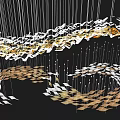 Modern Chandelier With Flowing Gold And White Leaf Shaped Elements Hanging Structure 3d model