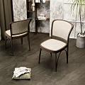 Stylish Leisure Chairs With Rattan Back Seat And Dark Legs Gray Wall Green Plant