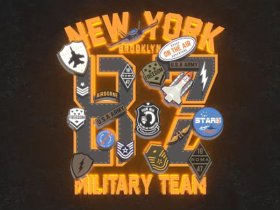 New York Brooklyn Military Team Logo With Emblems Rocket And Stars 3d model