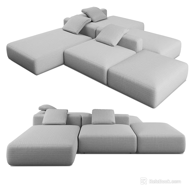 Light Gray Fabric Upholstered Modular Sectional Sofa With Modern Design And Cushions 3d model