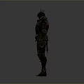 Spiked Fantasy Warrior Armor With Metallic Plates And Red Accents