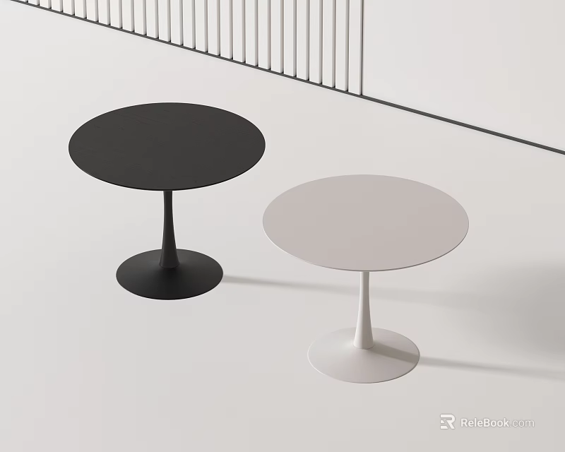 Modern Minimalist Black And White Round Top Side Tables With Cone Shaped Base 3d model 