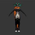 Anthropomorphic Character With Gray Body Green Ears Black Hair Orange Highlights And Flame Tail