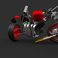Red Custom Motorcycle With Exposed Engine Mechanical Parts And Red Wheels