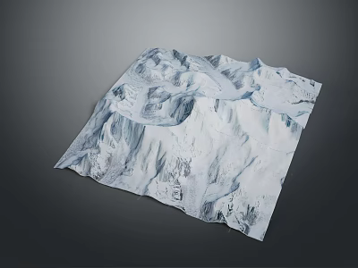 Detailed 3D Mountainous Terrain Model Featuring Undulating Snow Covered Peaks And Valleys 3d model