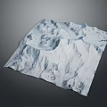Detailed 3D Mountainous Terrain Model Featuring Undulating Snow Covered Peaks And Valleys